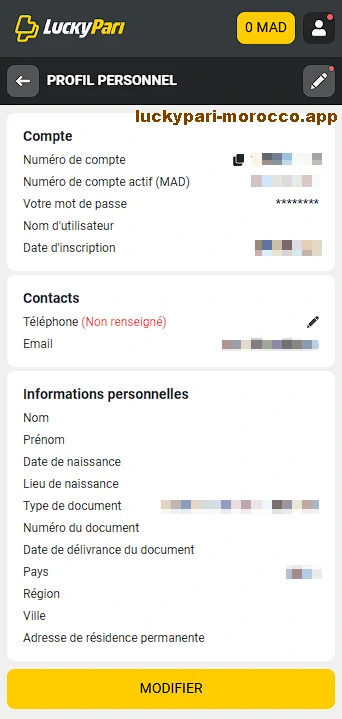 Page profil et KYC